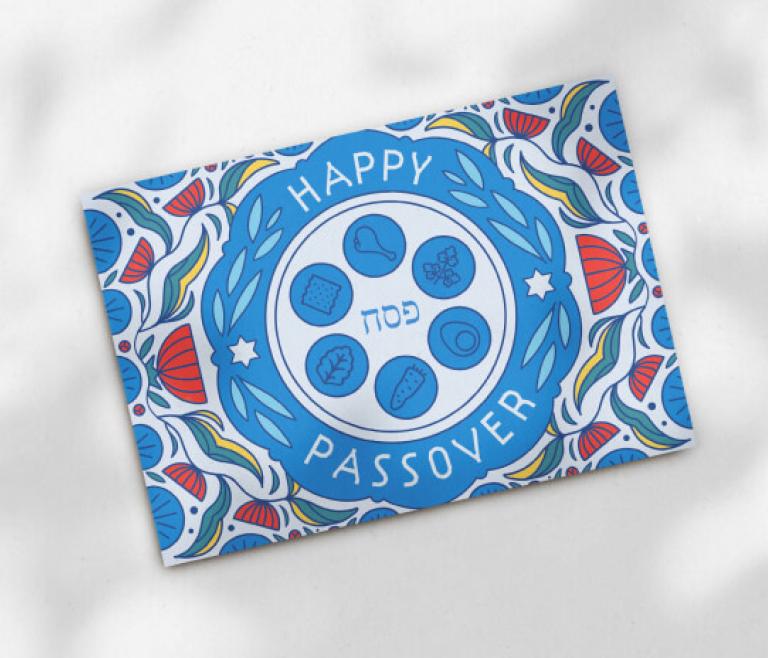 Sinai Health Passover card on a grey background.