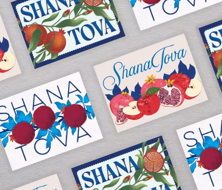 A patterned arrangement of Rosh Hashanah cards